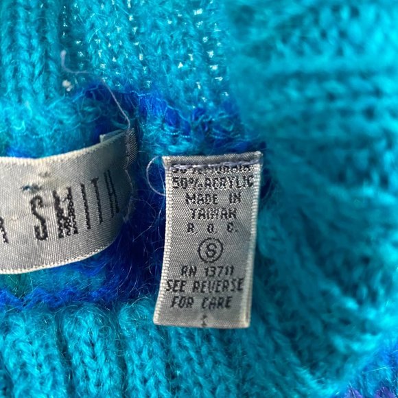 Vintage Amanda Smith Mohair Blend Sweater Women's Small Blue Turquoise Mock Neck - Picture 4 of 8